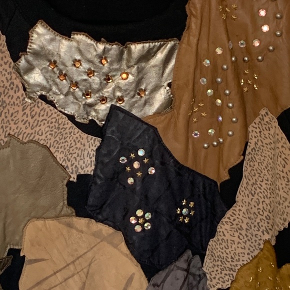 Vtg Alexis krieghoff patchwork top leathers, suedes Rhinestones, brass studs - Picture 4 of 12